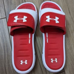 Under Armour Men's SIZE 13 RED WHITE Mercenary Slides Sandals